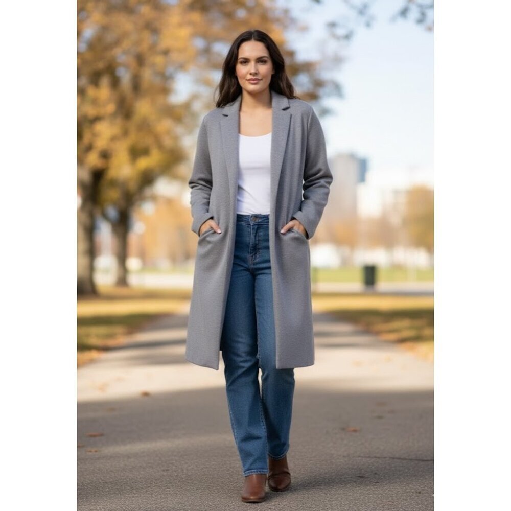 NWT Spanx AirEssentials Long Jacket in Medium Grey Heather Open Front Coat XL